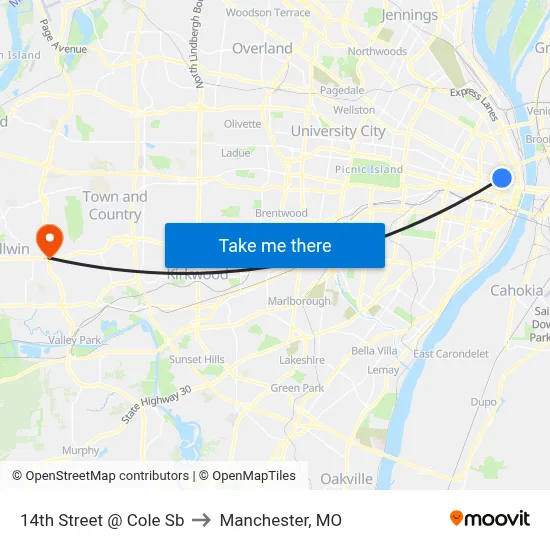 14th Street @ Cole Sb to Manchester, MO map