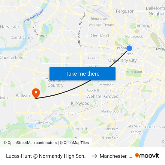 Lucas-Hunt @ Normandy High School Nb to Manchester, MO map