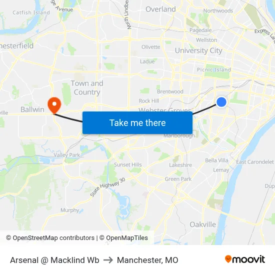 Arsenal @ Macklind Wb to Manchester, MO map