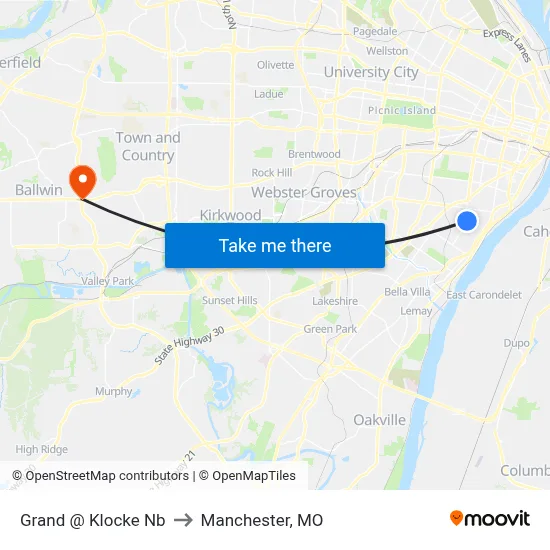 Grand @ Klocke Nb to Manchester, MO map