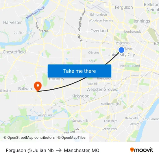 Ferguson @ Julian Nb to Manchester, MO map