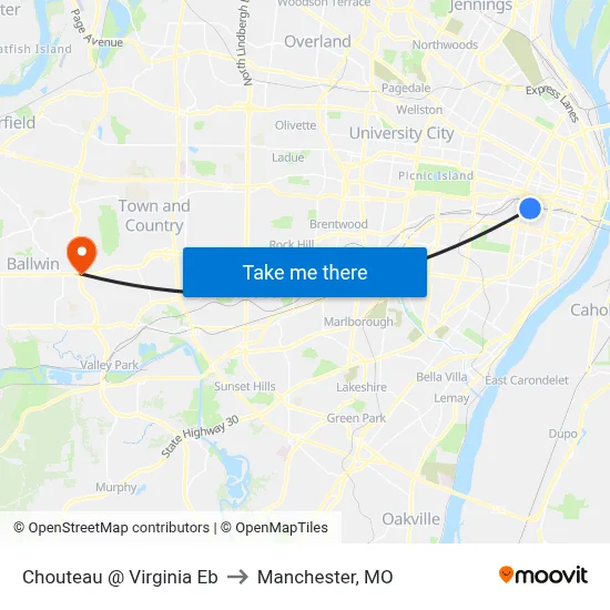 Chouteau @ Virginia Eb to Manchester, MO map