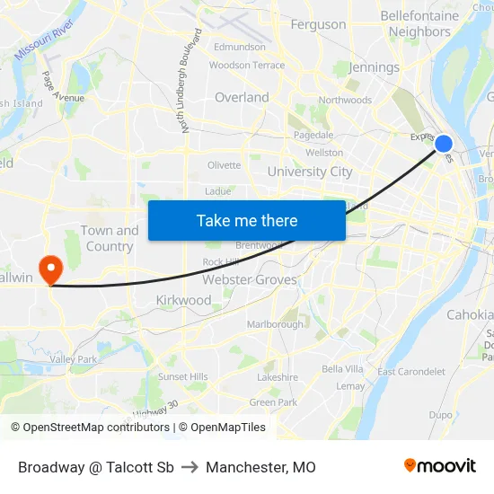 Broadway @ Talcott Sb to Manchester, MO map