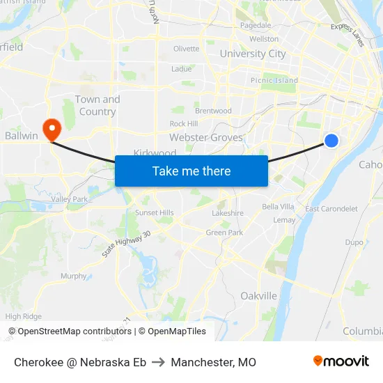 Cherokee @ Nebraska Eb to Manchester, MO map