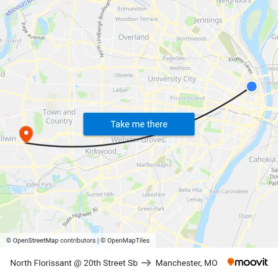 North Florissant @ 20th Street Sb to Manchester, MO map