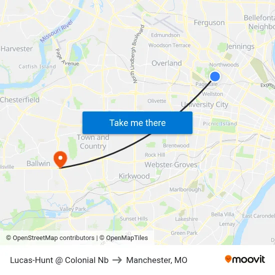 Lucas-Hunt @ Colonial Nb to Manchester, MO map