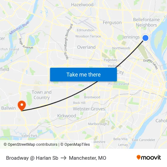 Broadway @ Harlan Sb to Manchester, MO map
