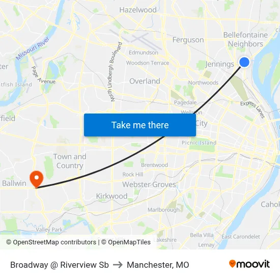 Broadway @ Riverview Sb to Manchester, MO map