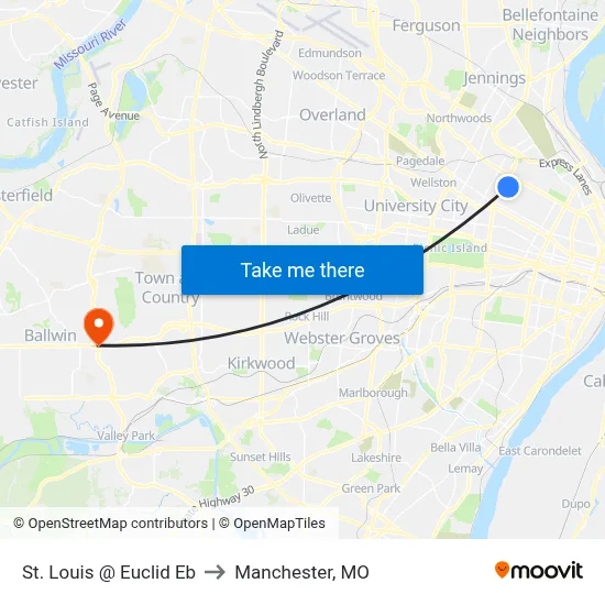 St. Louis @ Euclid Eb to Manchester, MO map
