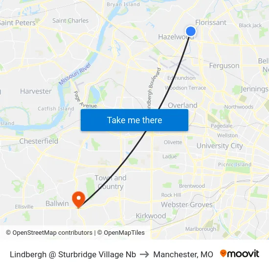 Lindbergh @ Sturbridge Village Nb to Manchester, MO map