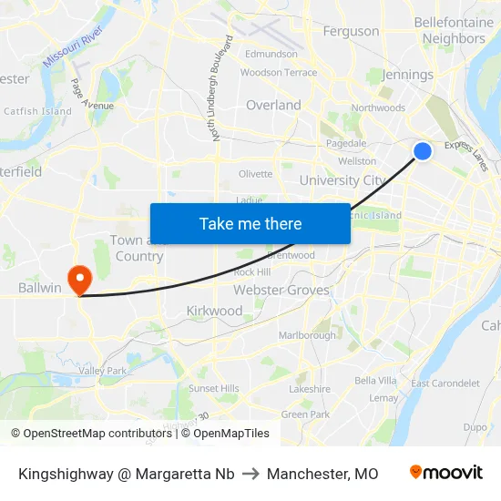Kingshighway @ Margaretta Nb to Manchester, MO map