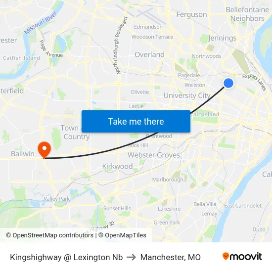 Kingshighway @ Lexington Nb to Manchester, MO map