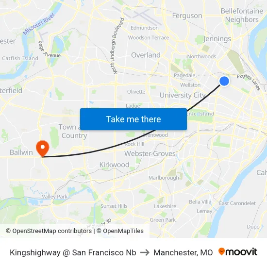 Kingshighway @ San Francisco Nb to Manchester, MO map