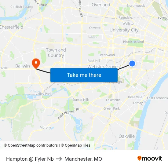 Hampton @ Fyler Nb to Manchester, MO map