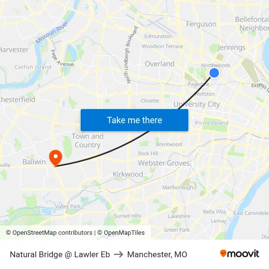 Natural Bridge @ Lawler Eb to Manchester, MO map