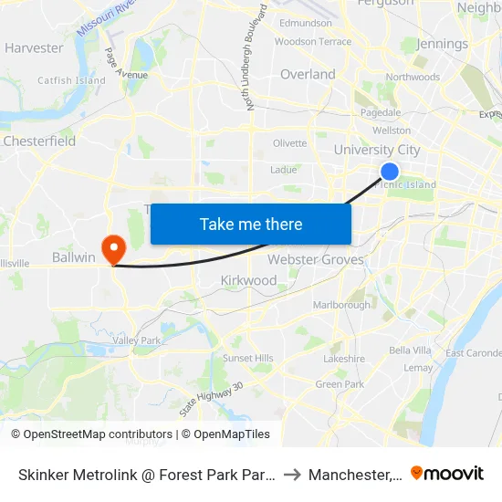 Skinker Metrolink @ Forest Park Parkway Sb to Manchester, MO map