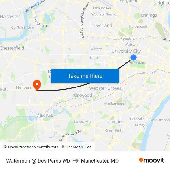Waterman @ Des Peres Wb to Manchester, MO map