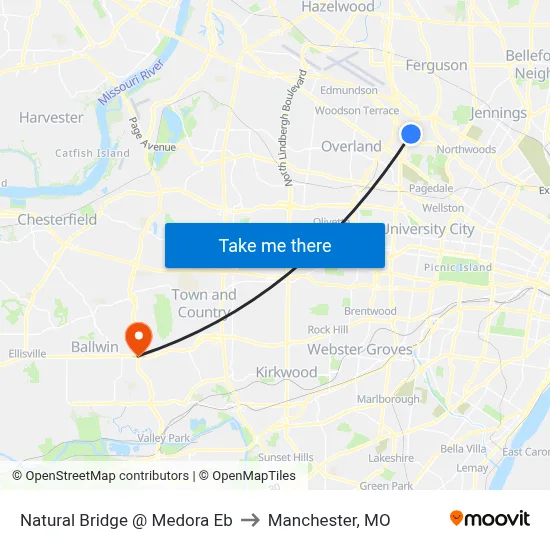 Natural Bridge @ Medora Eb to Manchester, MO map