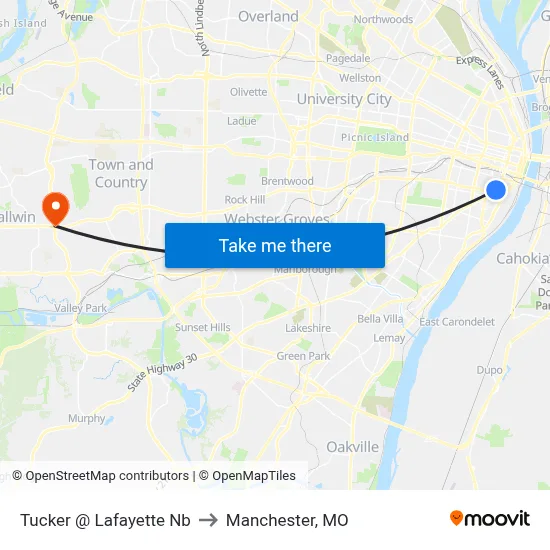 Tucker @ Lafayette Nb to Manchester, MO map