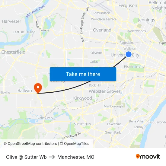 Olive @ Sutter Wb to Manchester, MO map