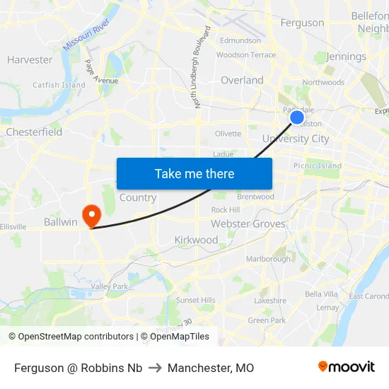 Ferguson @ Robbins Nb to Manchester, MO map