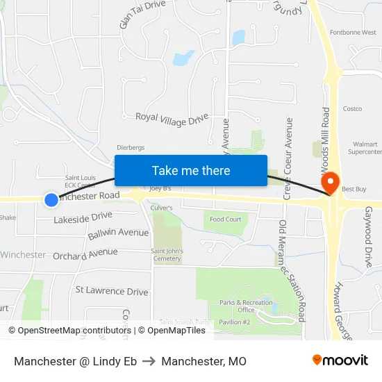 Manchester @ Lindy Eb to Manchester, MO map