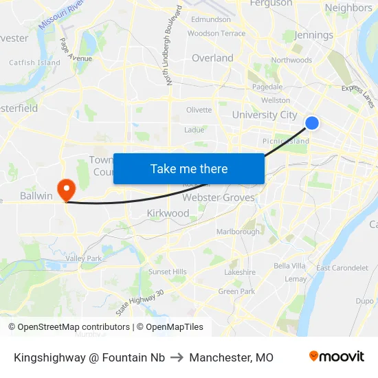 Kingshighway @ Fountain Nb to Manchester, MO map