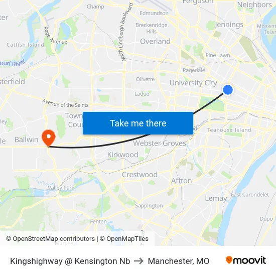 Kingshighway @ Kensington Nb to Manchester, MO map