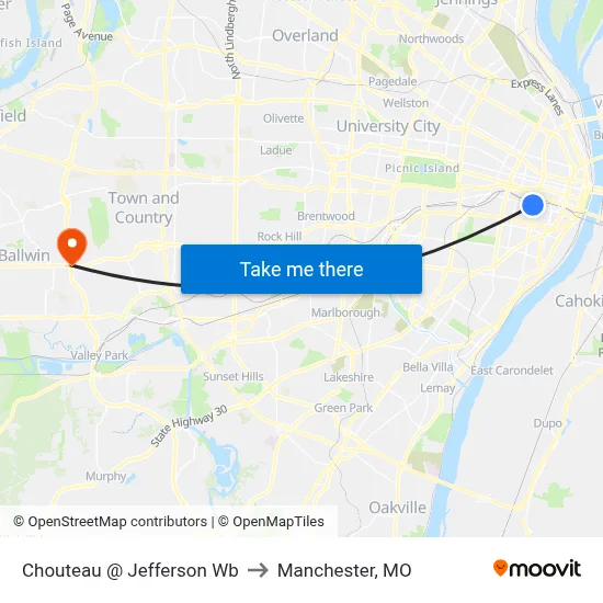 Chouteau @ Jefferson Wb to Manchester, MO map