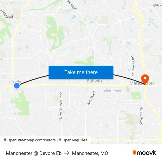 Manchester @ Devore Eb to Manchester, MO map