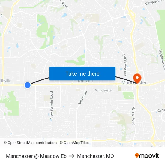 Manchester @ Meadow Eb to Manchester, MO map