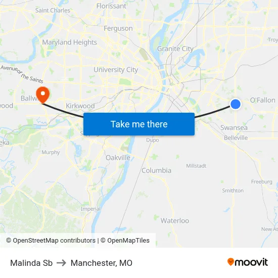 Malinda Sb to Manchester, MO map