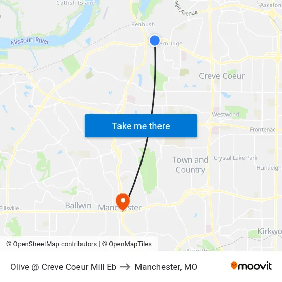 Olive @ Creve Coeur Mill Eb to Manchester, MO map