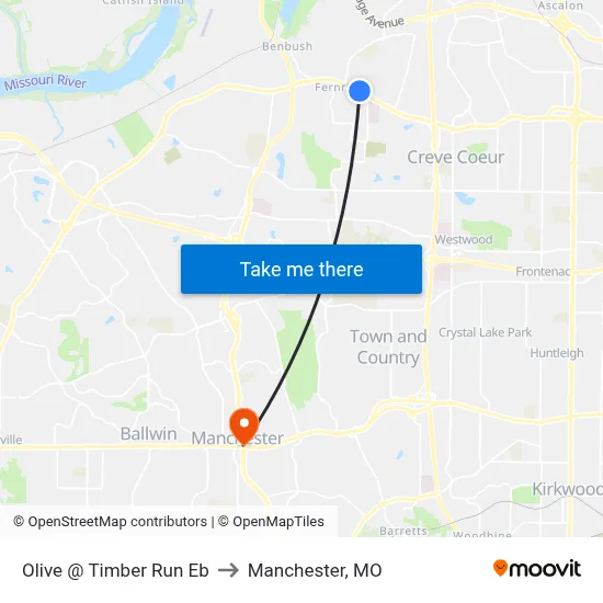 Olive @ Timber Run Eb to Manchester, MO map