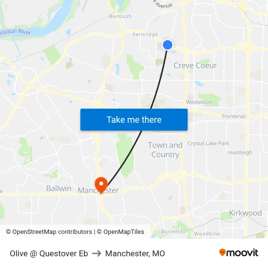 Olive @ Questover Eb to Manchester, MO map