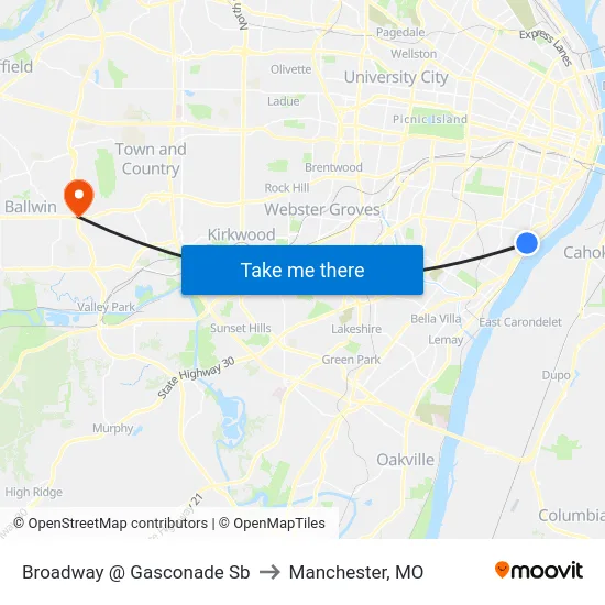 Broadway @ Gasconade Sb to Manchester, MO map