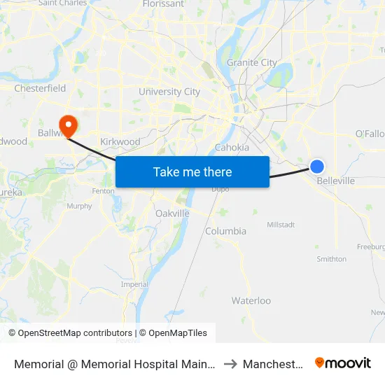 Memorial @ Memorial Hospital Main Entrance Wb to Manchester, MO map