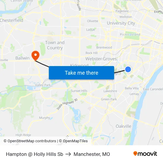 Hampton @ Holly Hills Sb to Manchester, MO map