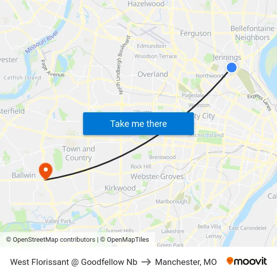 West Florissant @ Goodfellow Nb to Manchester, MO map