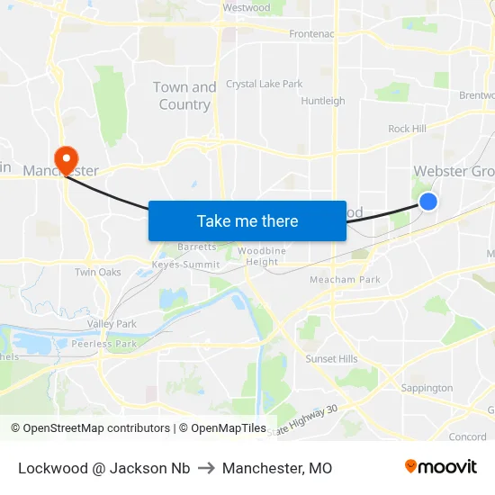 Lockwood @ Jackson Nb to Manchester, MO map