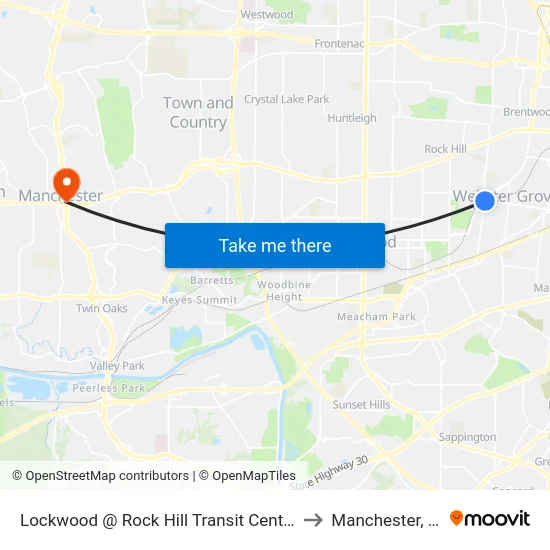 Lockwood @ Rock Hill Transit Center Wb to Manchester, MO map
