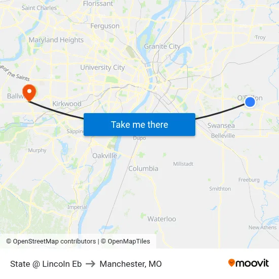 State @ Lincoln Eb to Manchester, MO map