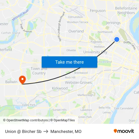 Union @ Bircher Sb to Manchester, MO map