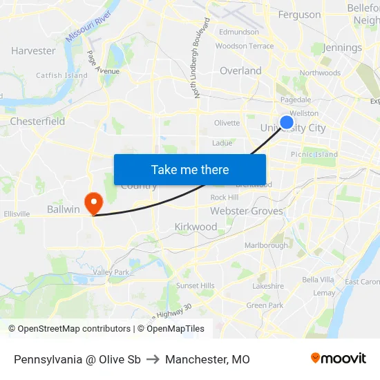 Pennsylvania @ Olive Sb to Manchester, MO map