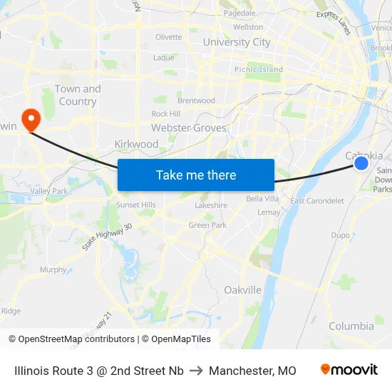 Illinois Route 3 @ 2nd Street Nb to Manchester, MO map