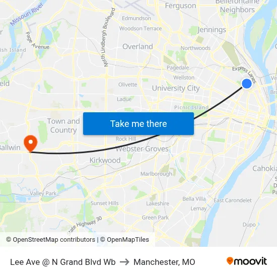 Lee Ave @ N Grand Blvd Wb to Manchester, MO map