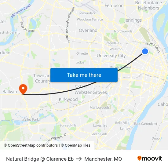 Natural Bridge @ Clarence Eb to Manchester, MO map