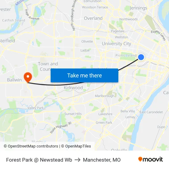Forest Park @ Newstead Wb to Manchester, MO map