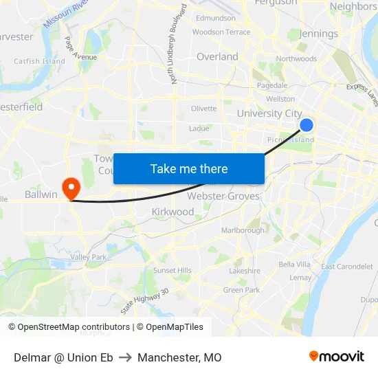 Delmar @ Union Eb to Manchester, MO map