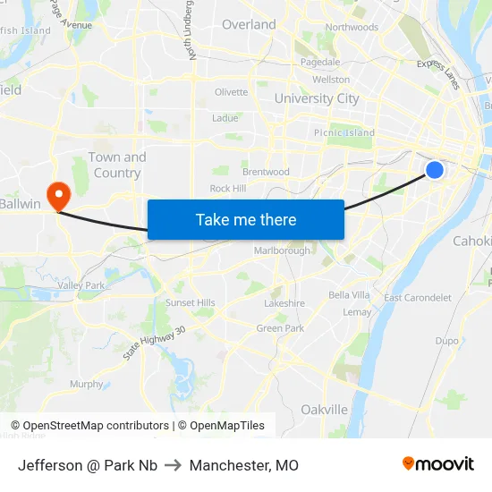 Jefferson @ Park Nb to Manchester, MO map